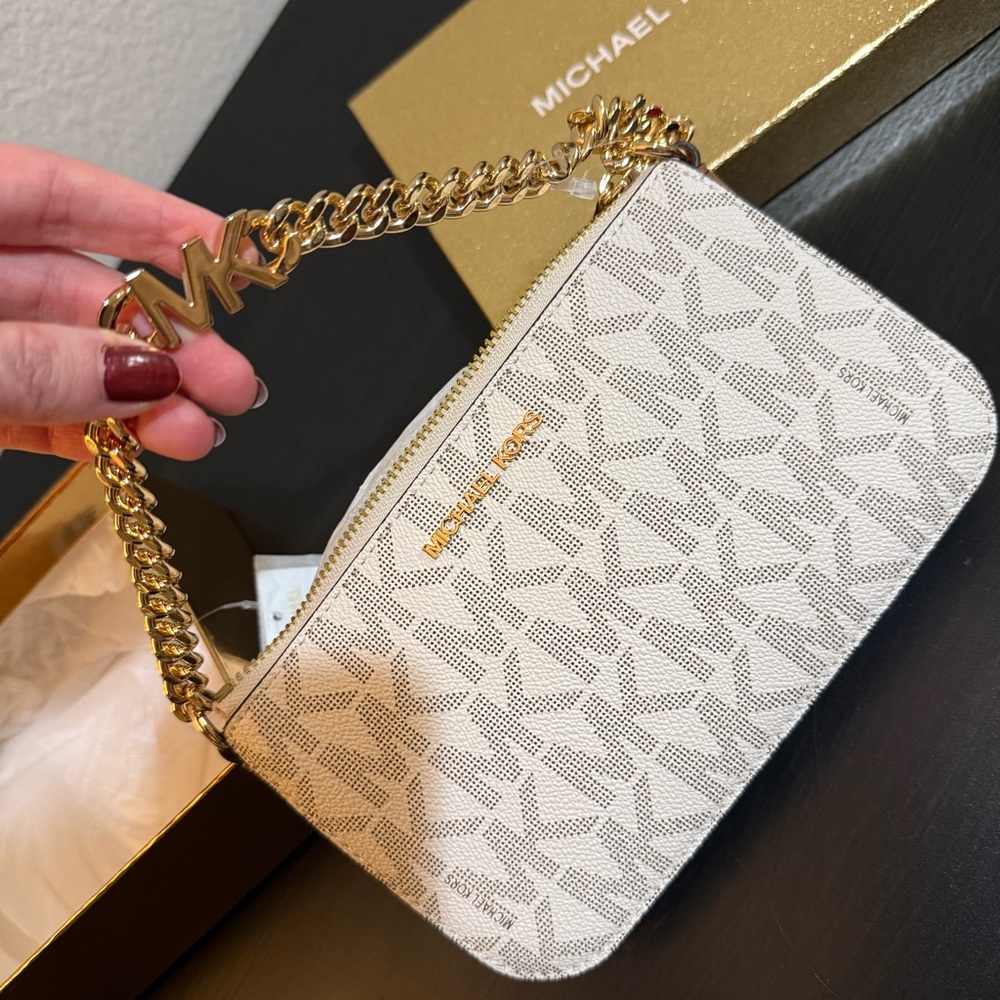 Michael Kors Gold and Cream Patterned Wristlet